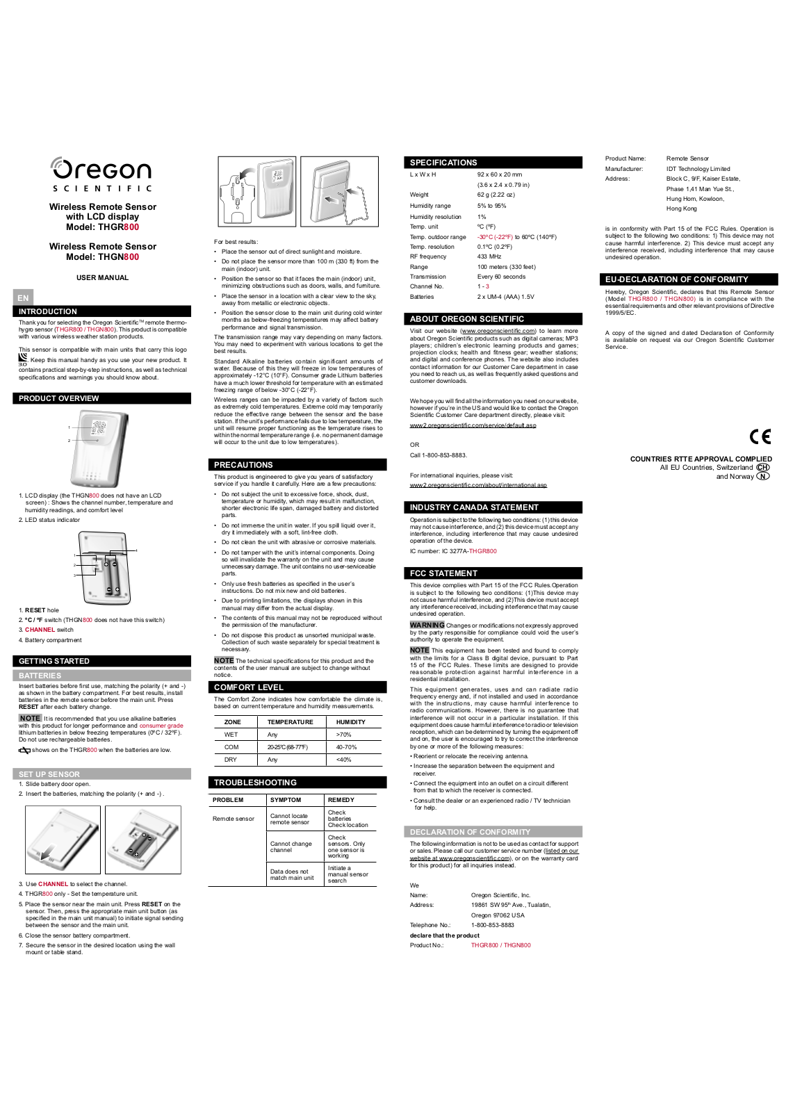 Oregon scientific THGN800, THGR800 User Manual