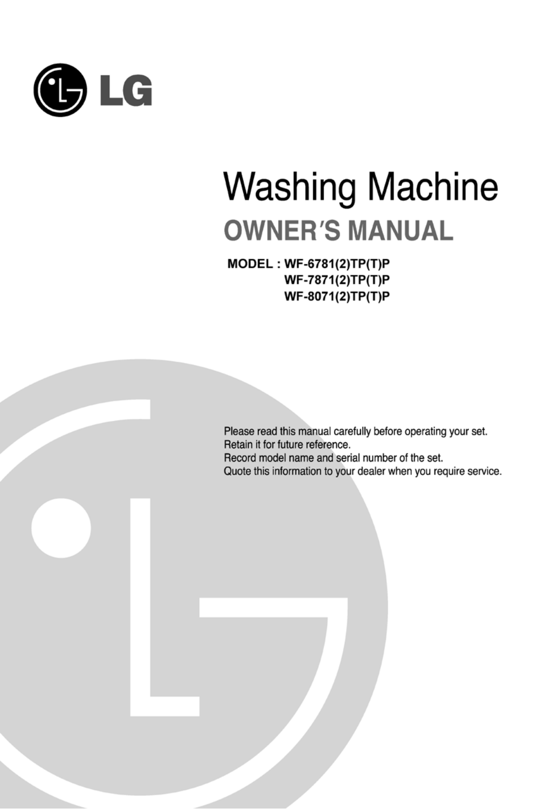 LG WF-7871TTP Manual