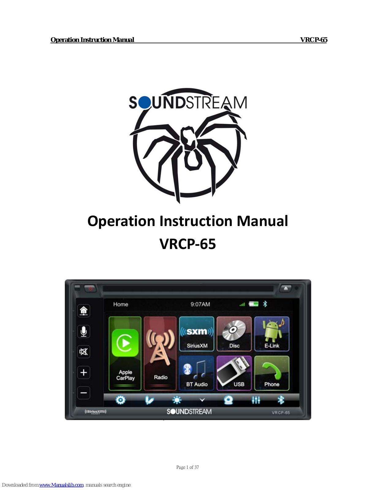 Soundstream VRCP-65 Operation & Instruction Manual