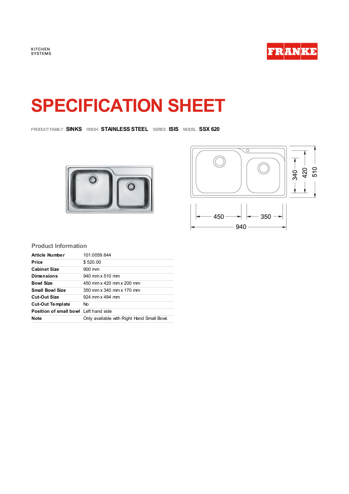 Franke Foodservice SSX 620 User Manual