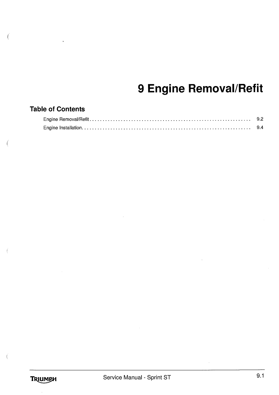 TRIUMPH Sprint St Service Repair Manual 9.1 9.6 Engine Refit Removal