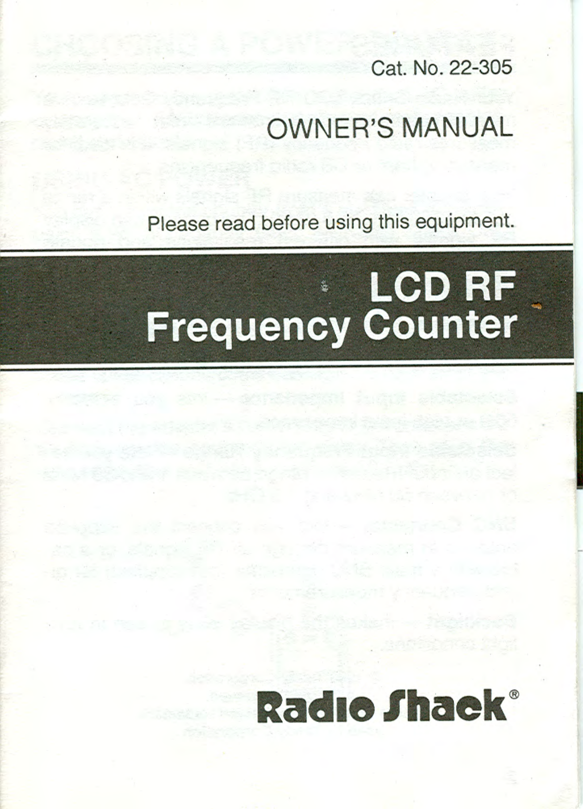 RadioShack 22-305 Owner Manual