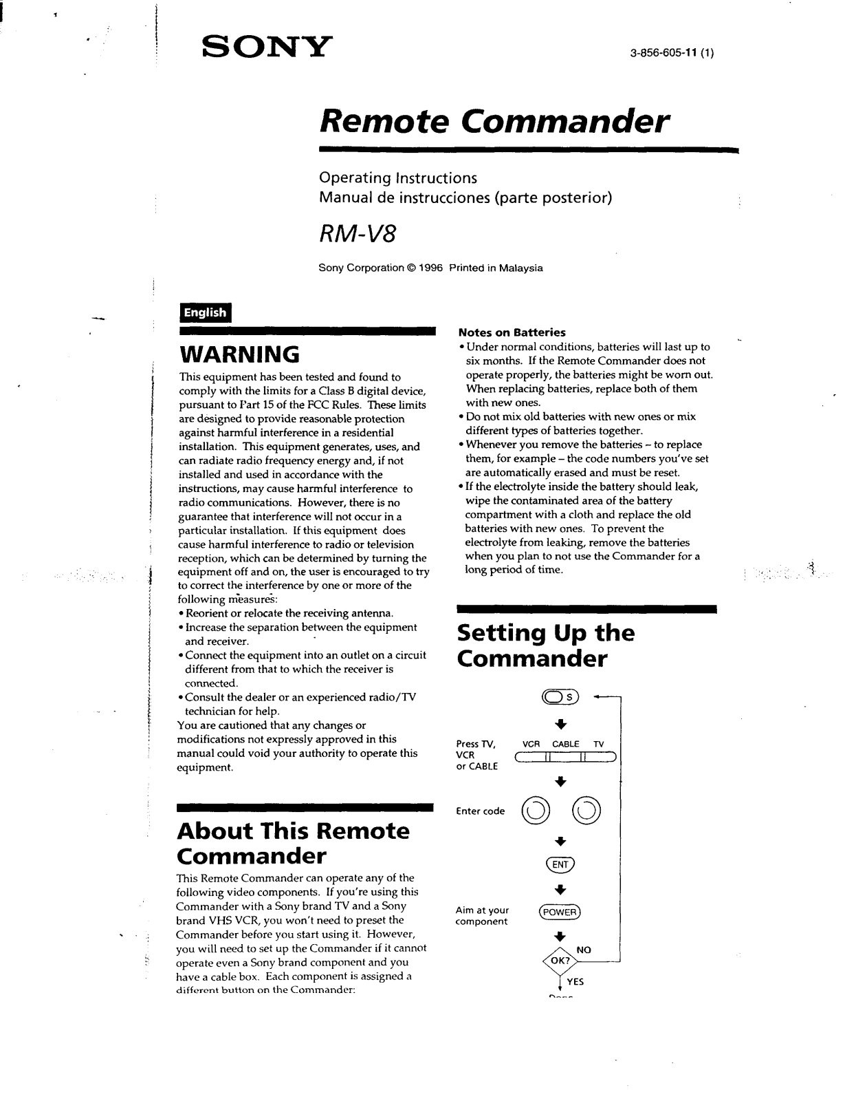 Sony RMV-8 Owners manual