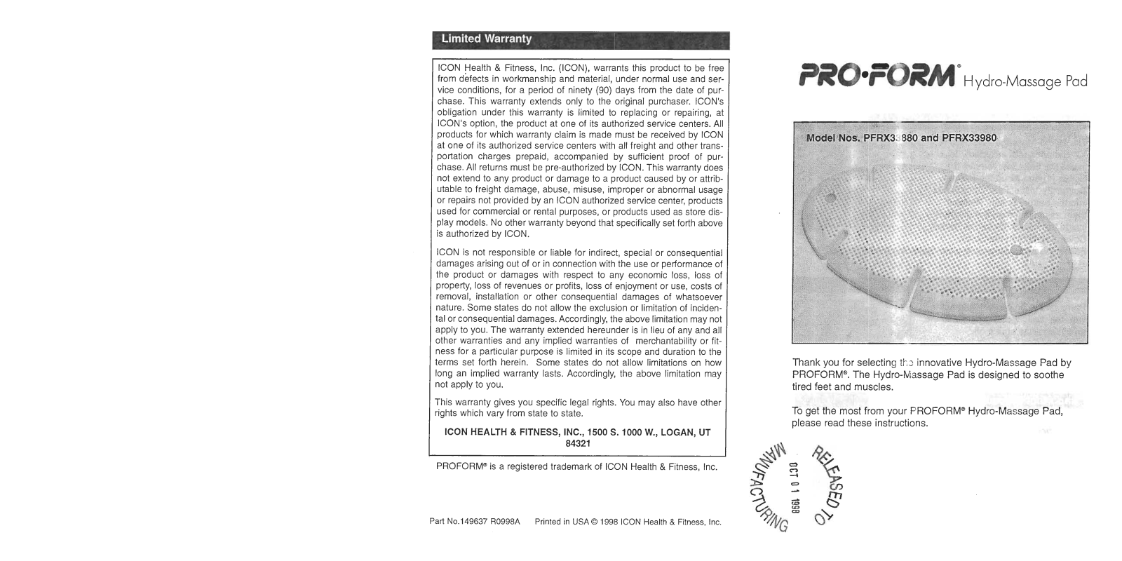 ProForm PFRX33880 User Manual