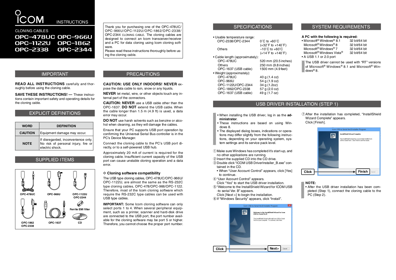 Icom OPC-966U, OPC-2344, OPC-2338 User Manual