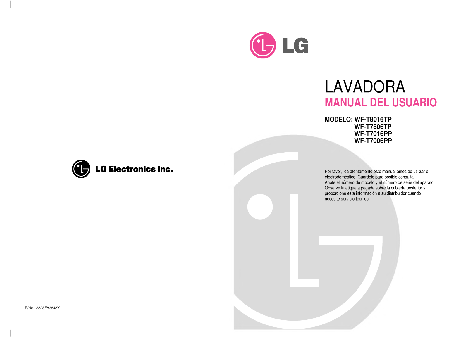 Lg WF-T8016TP, WF-T7506TP, WF-T7016PP, WF-T7006PP User Manual