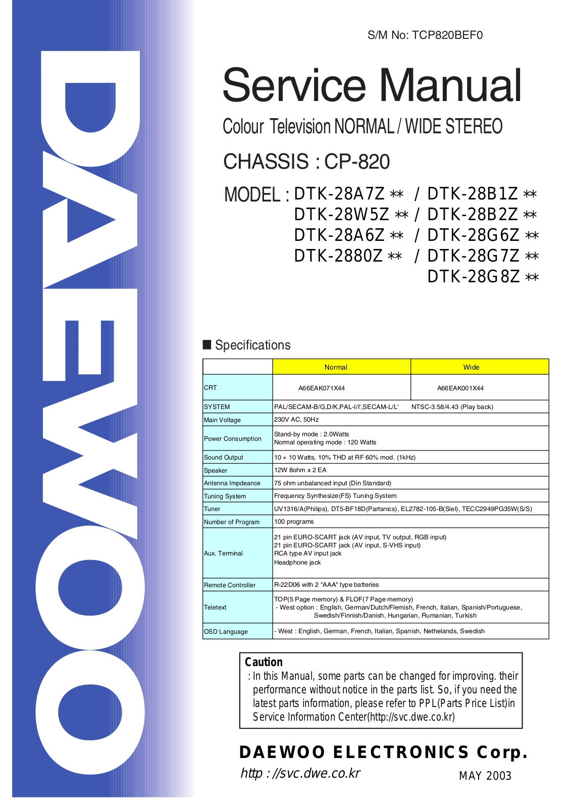 Daewoo CP-820 Schematic