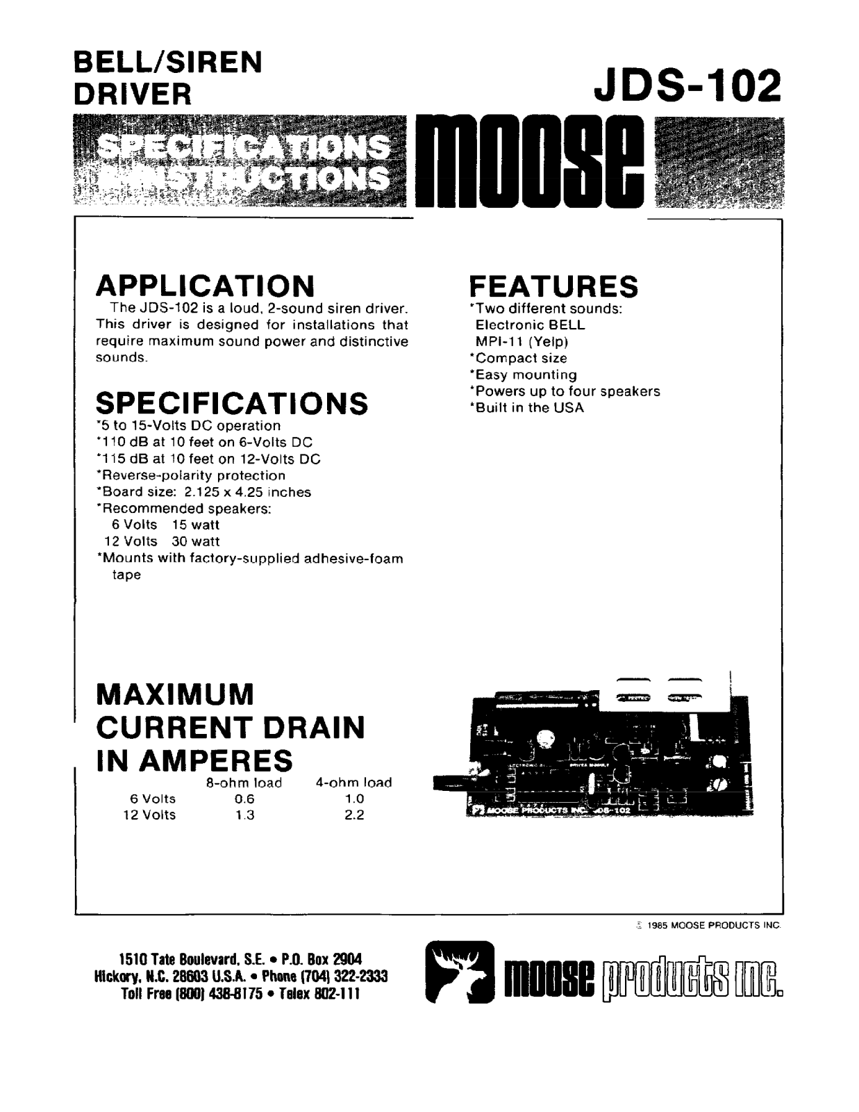 Interlogix JDS-102 Specsheet