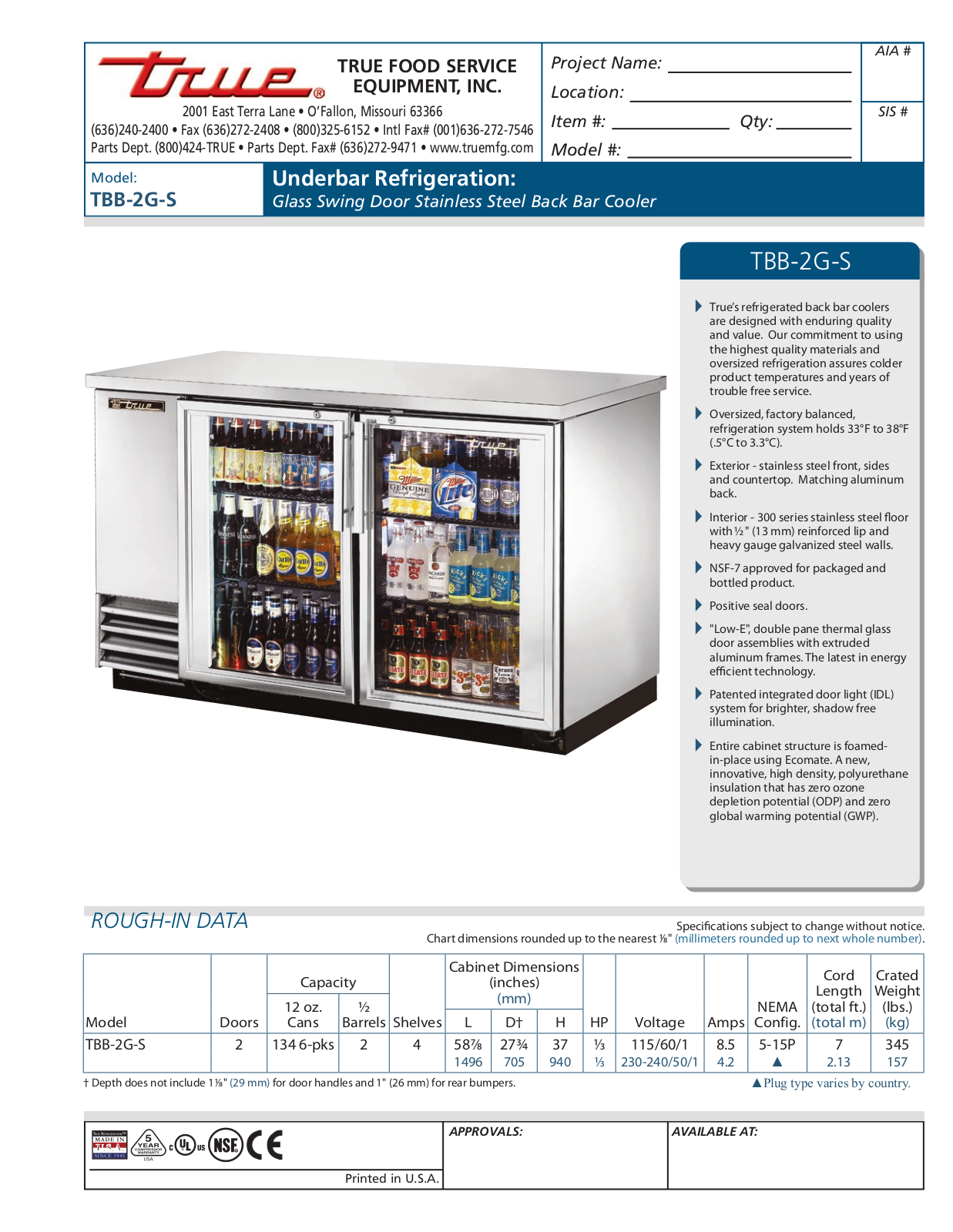 True Manufacturing TBB-2G-S General Manual - ManualMachine.com