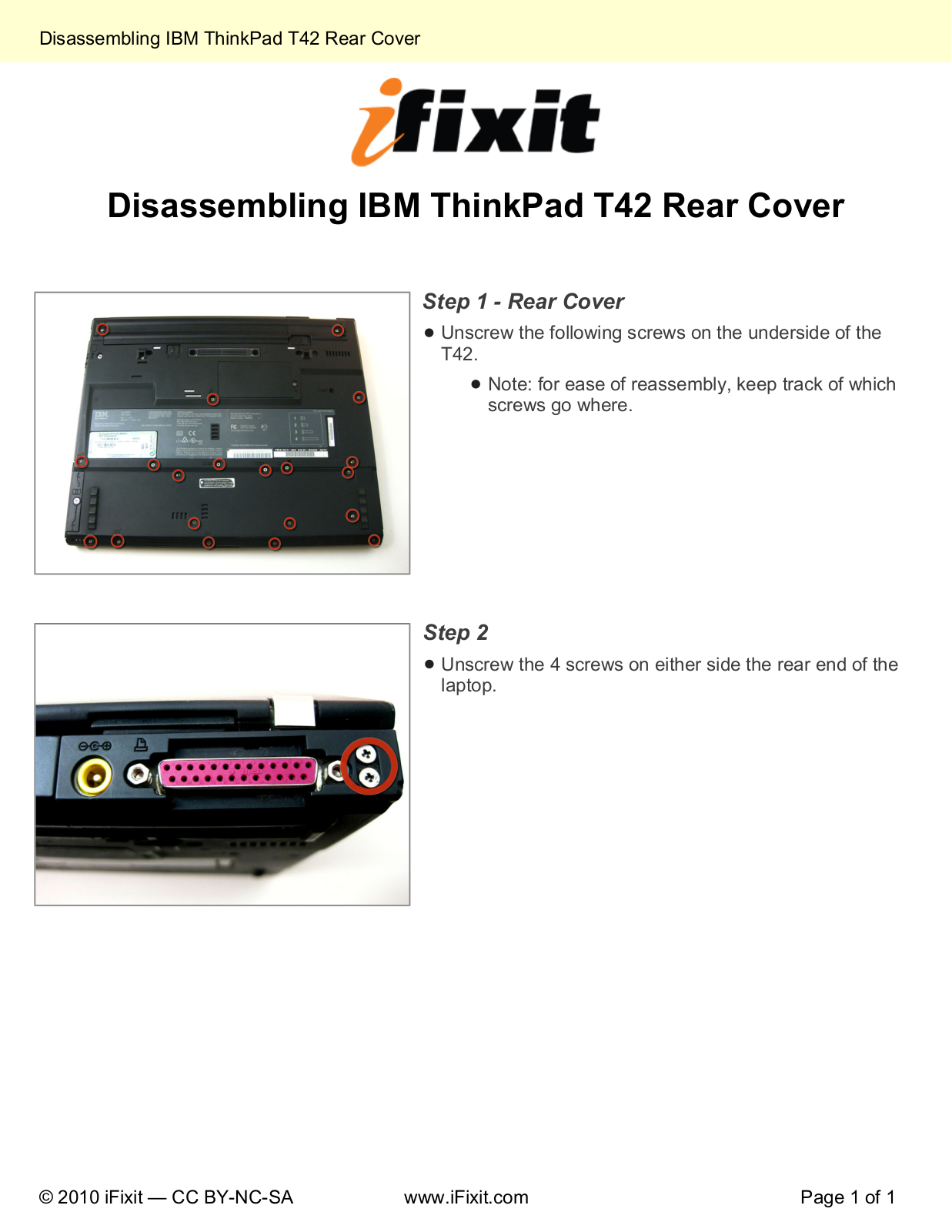 IBM T42 Service Manual Rear Cover 3044