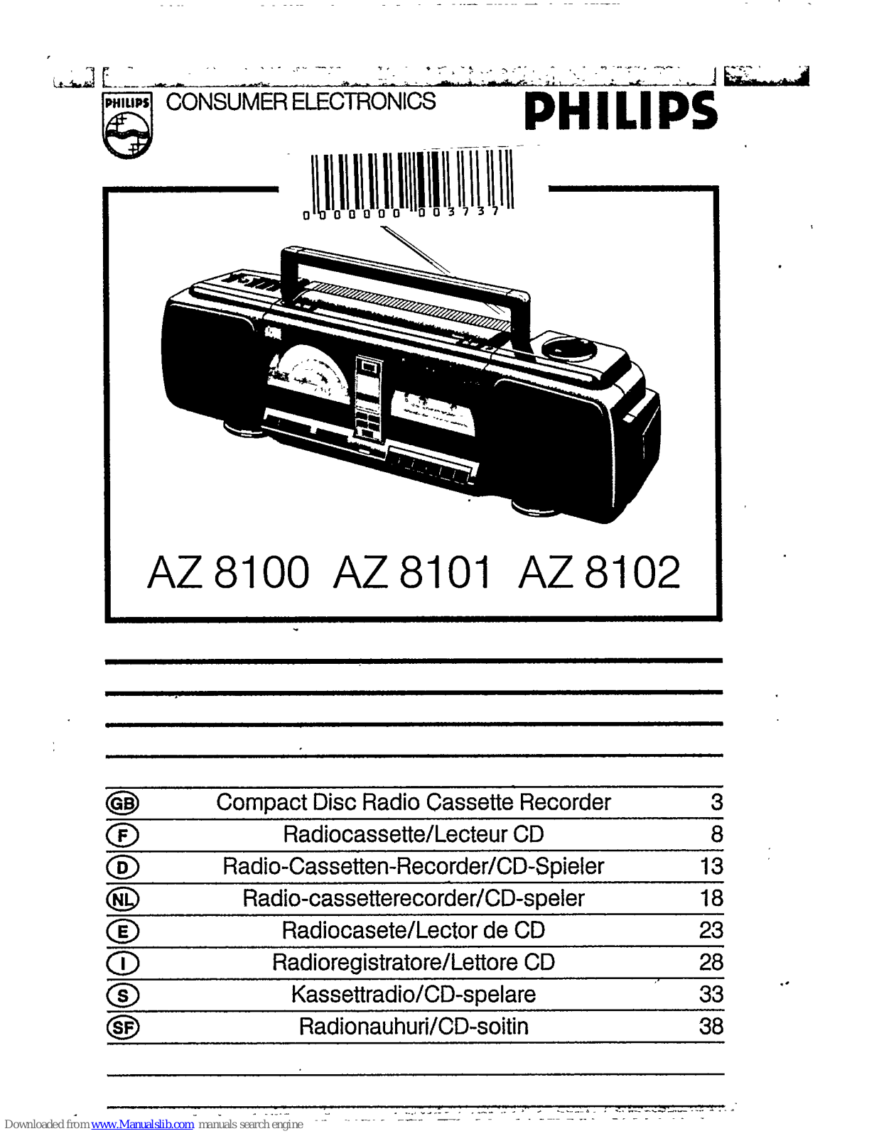 Philips AZ 8101, AZ8102 - annexe 1, AZ 8102 User Manual