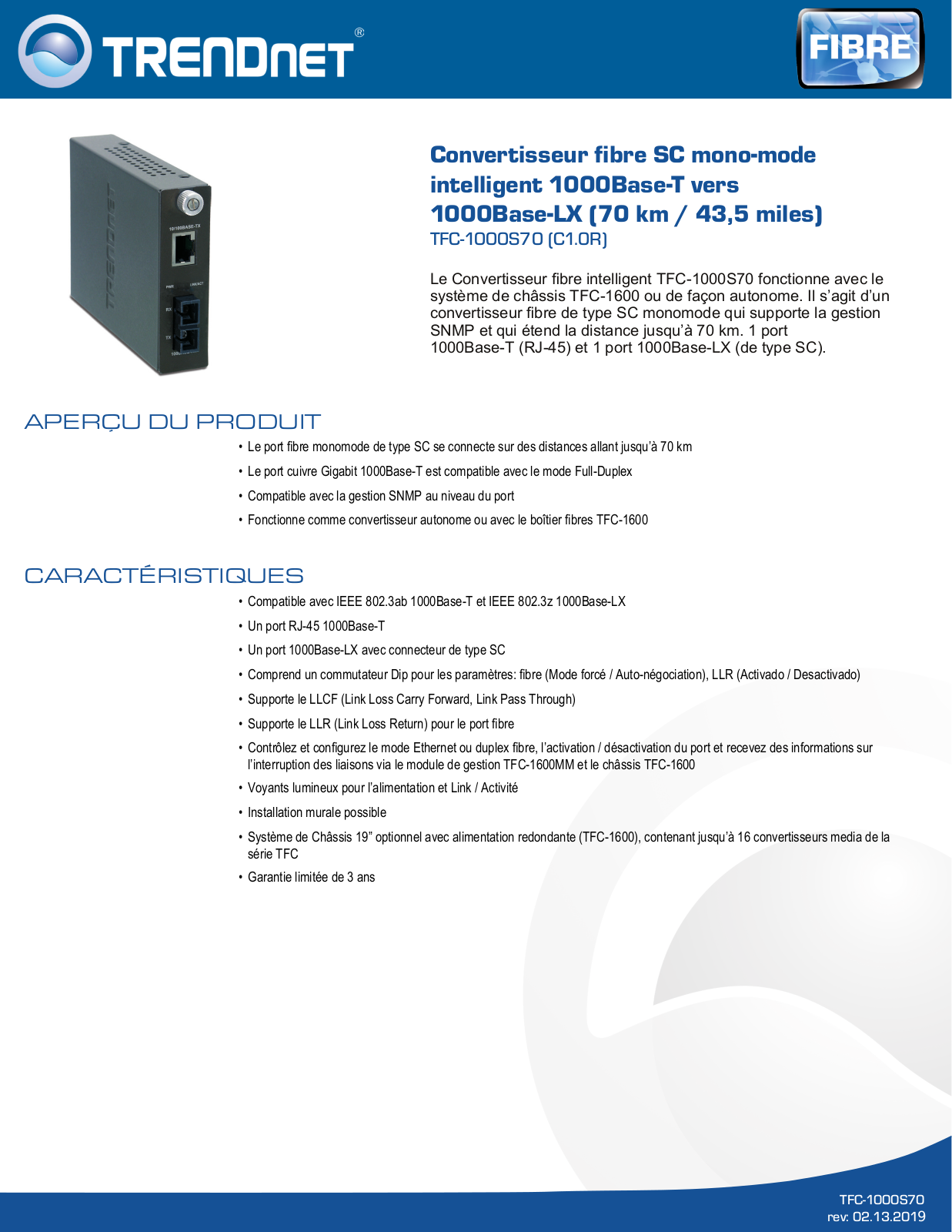 Trendnet TFC-1000S70 Datasheet