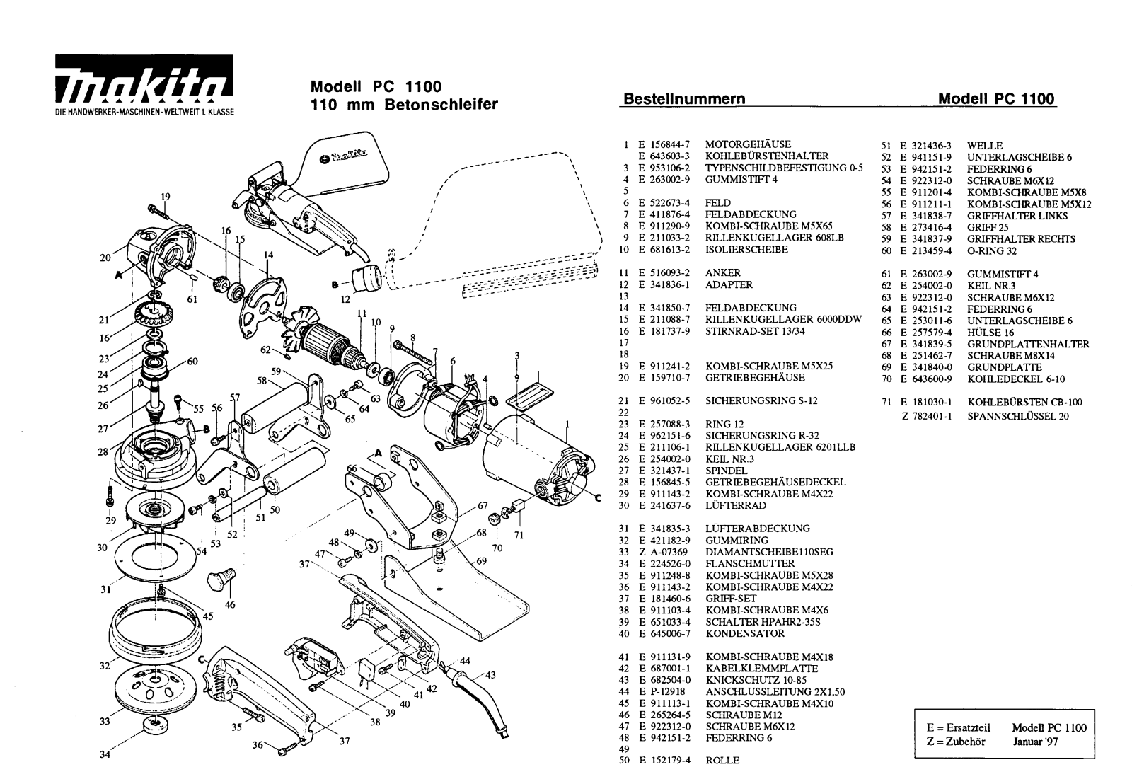 Makita PC1100 REMPLACEMENT PARTS