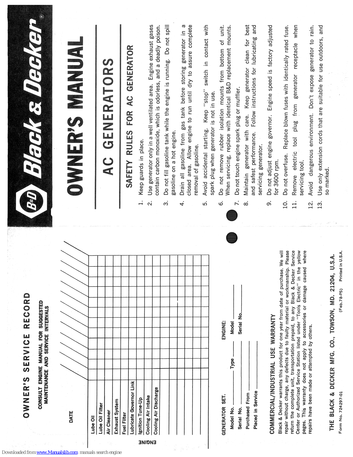 Black & Decker 3641, 3615, 3621, 3627 Owner's Manual