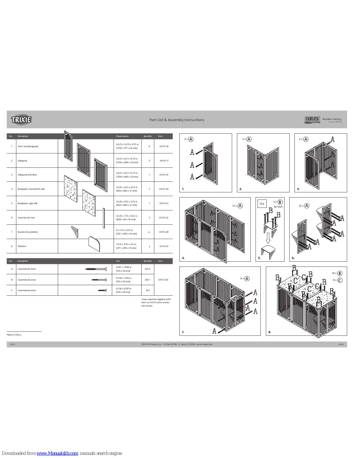 Trixie 44113, 44112 Assembly Instructions Manual