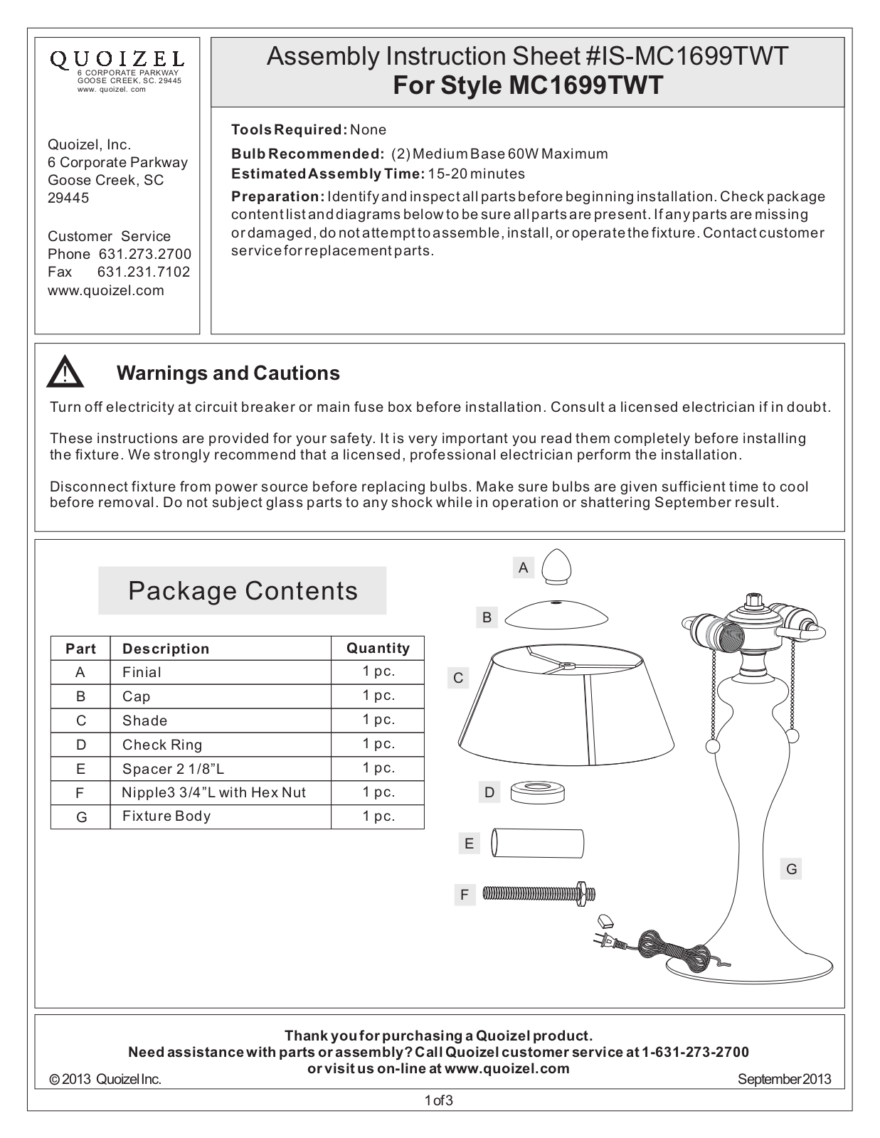 Quoizel MC1699TWT User Manual