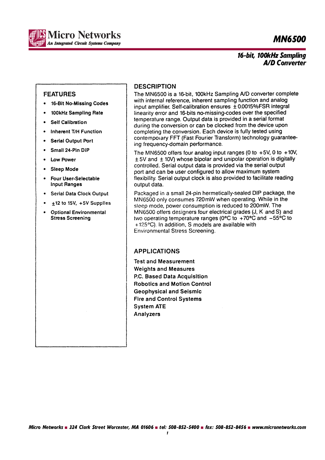 Micronetworks MN6500S-B, MN6500, MN6500J, MN6500K, MN6500S Datasheet