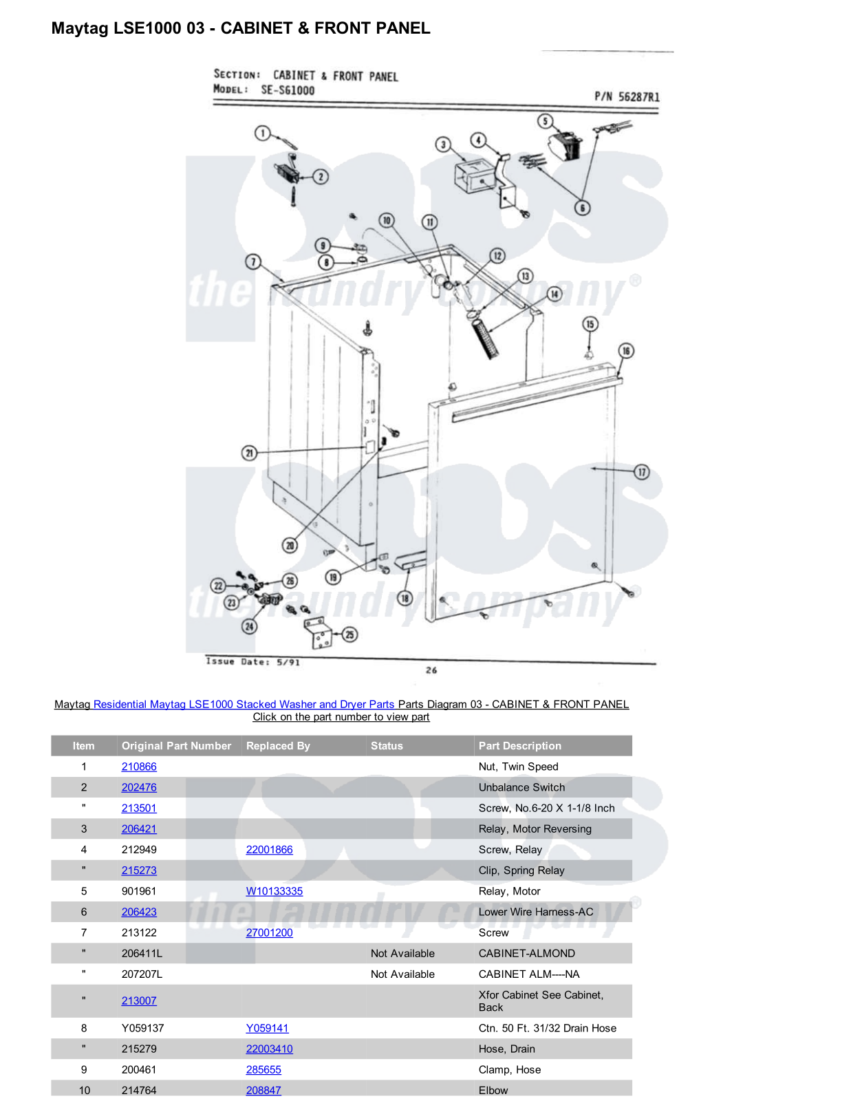 Maytag LSE1000 Stacked and Parts Diagram