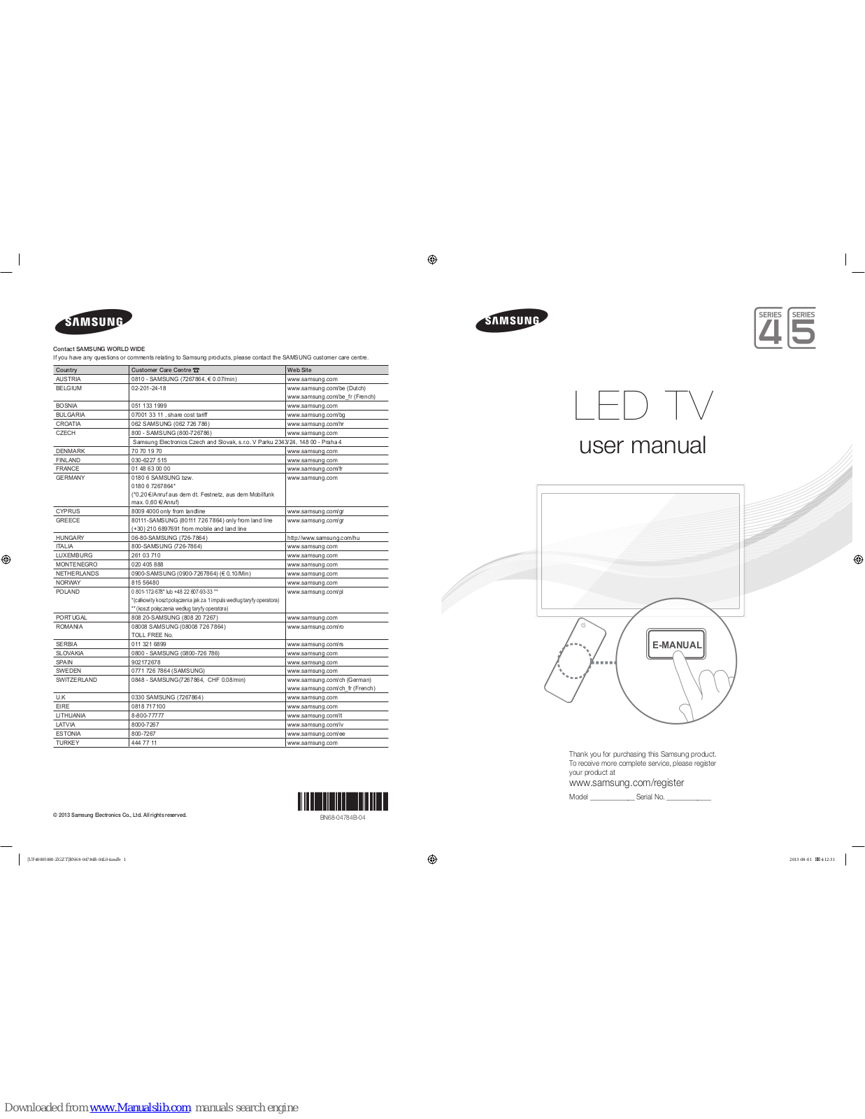 Samsung UE40F5000, UE39F5000, UE42F5000, UE46F5000, UE50F5000 User Manual