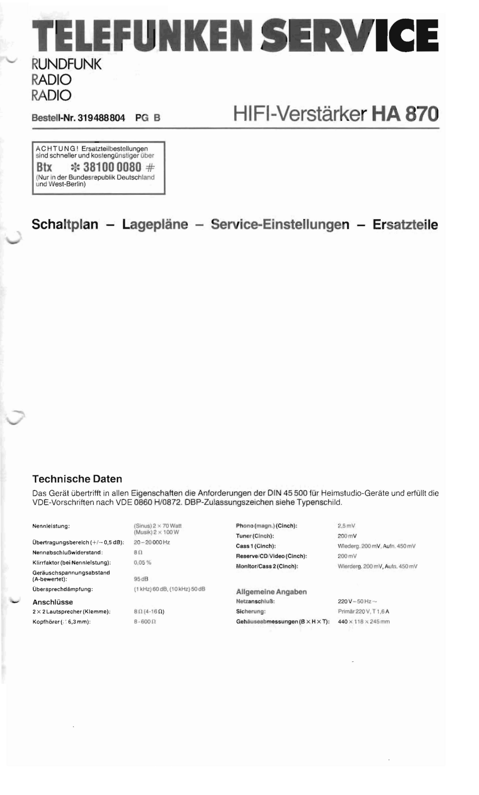 Telefunken HA-870 Service Manual