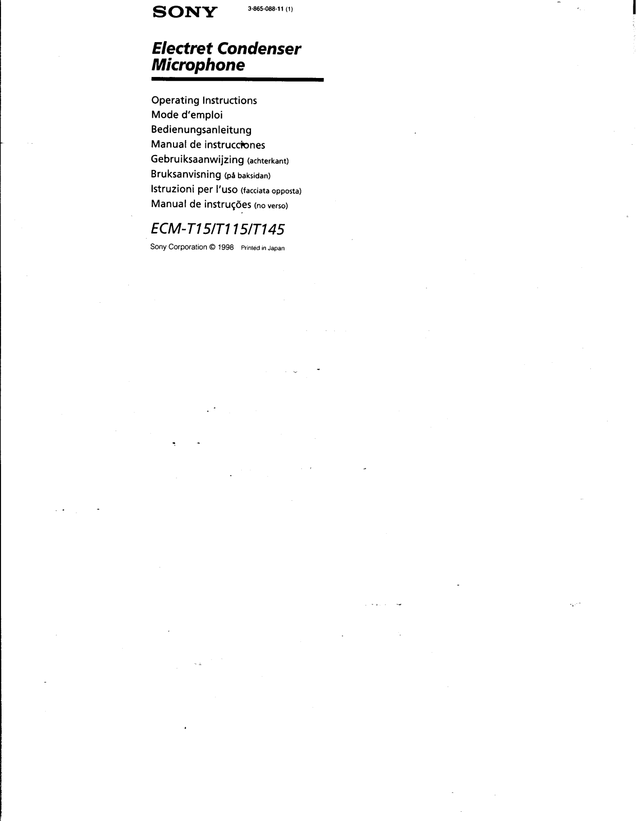 Sony ECM-T115, ECM-T145 Operating Instructions