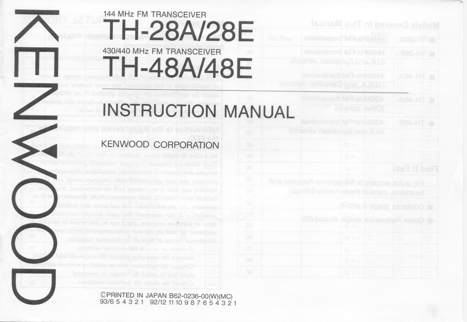 Kenwood TH-28A, TH-48A Owner's Manual