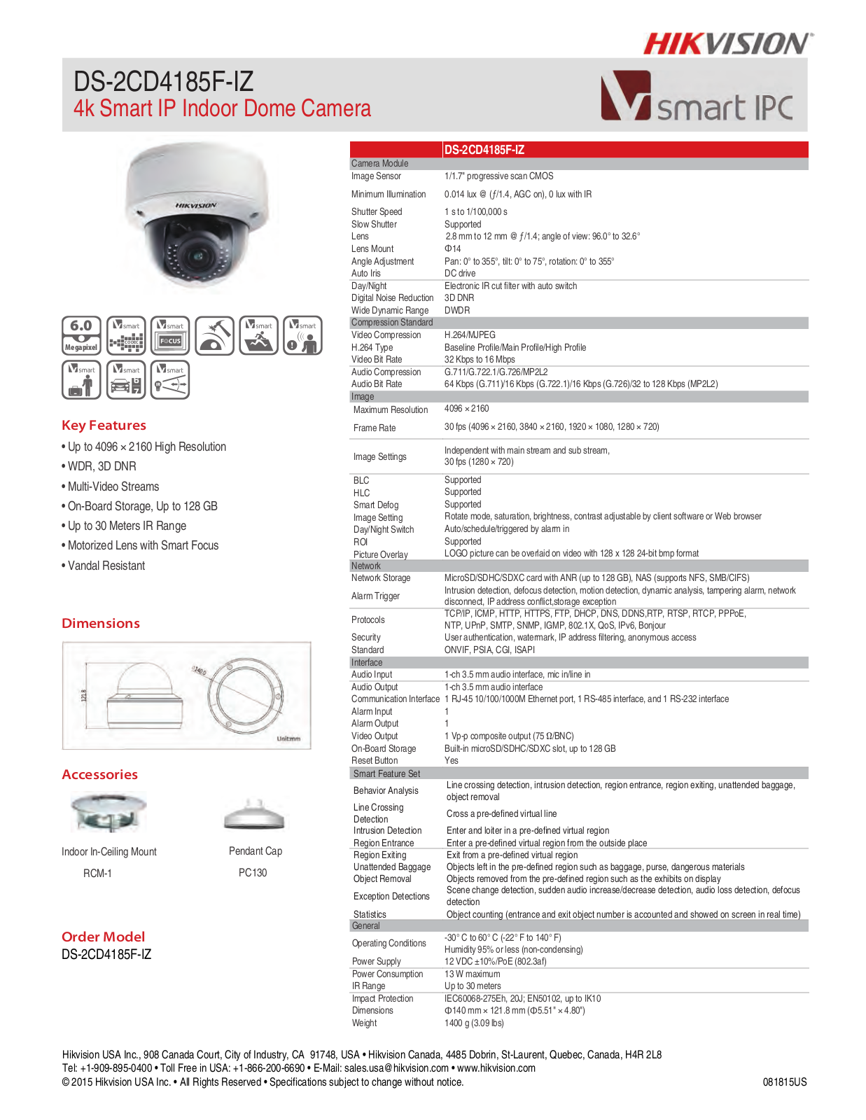 Hikvision DS-2CD4185F-IZ Specsheet