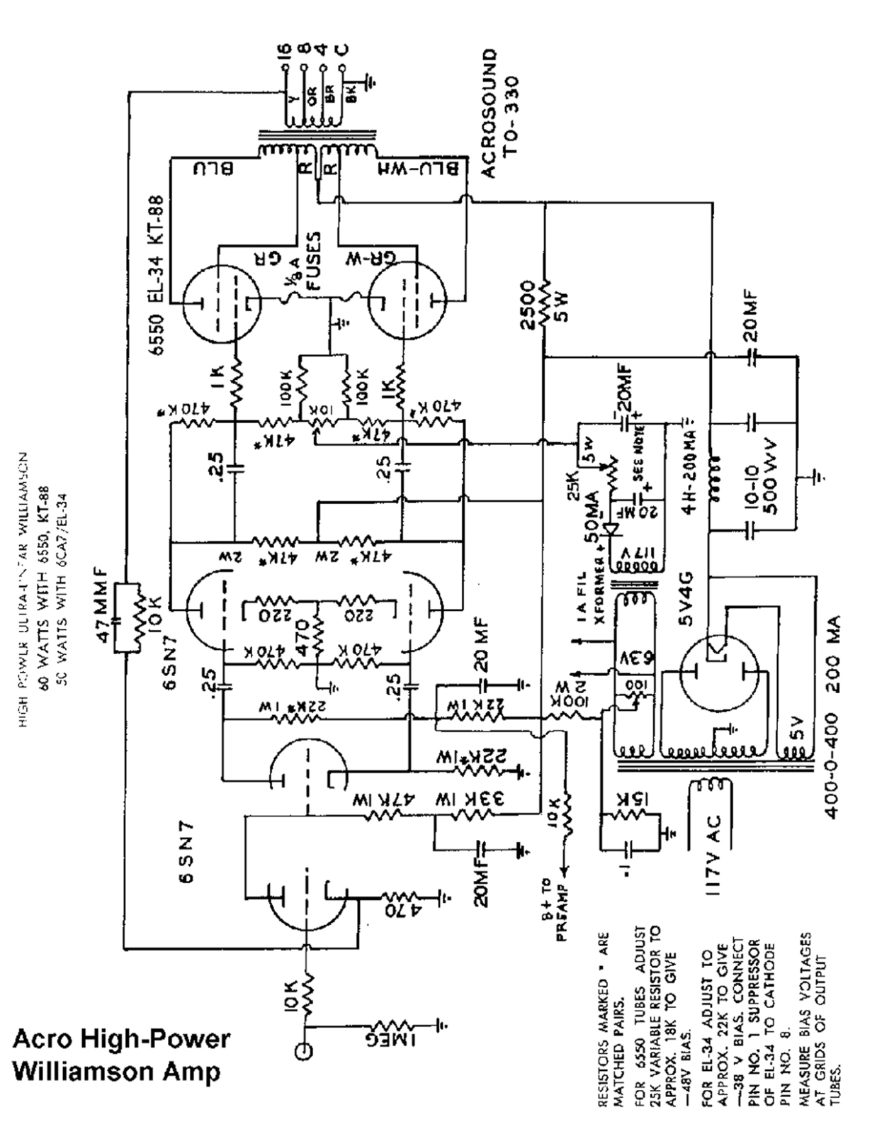 Acrosound High Power Ultra Linear Williams Schematic