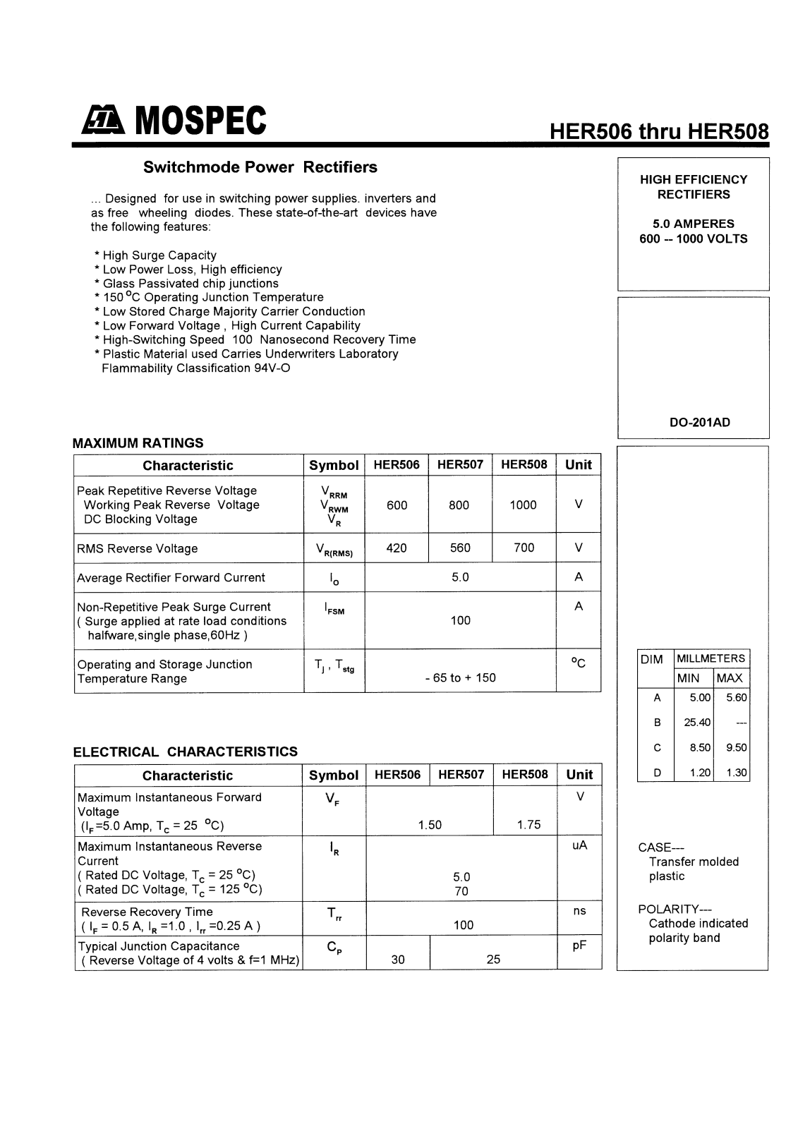 MOSPEC HER506, HER508, HER507 Datasheet