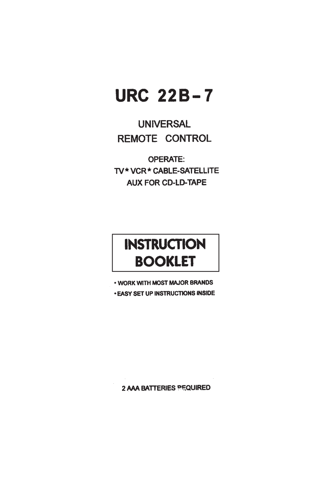 Universal remote control URC 22B-7 User Manual