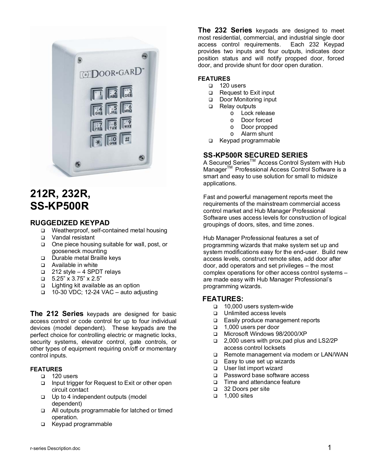 Linear 212R, SS-KP500R, 232R User Manual