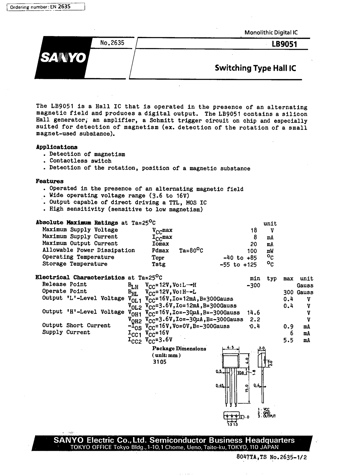 SANYO LB9051 Datasheet