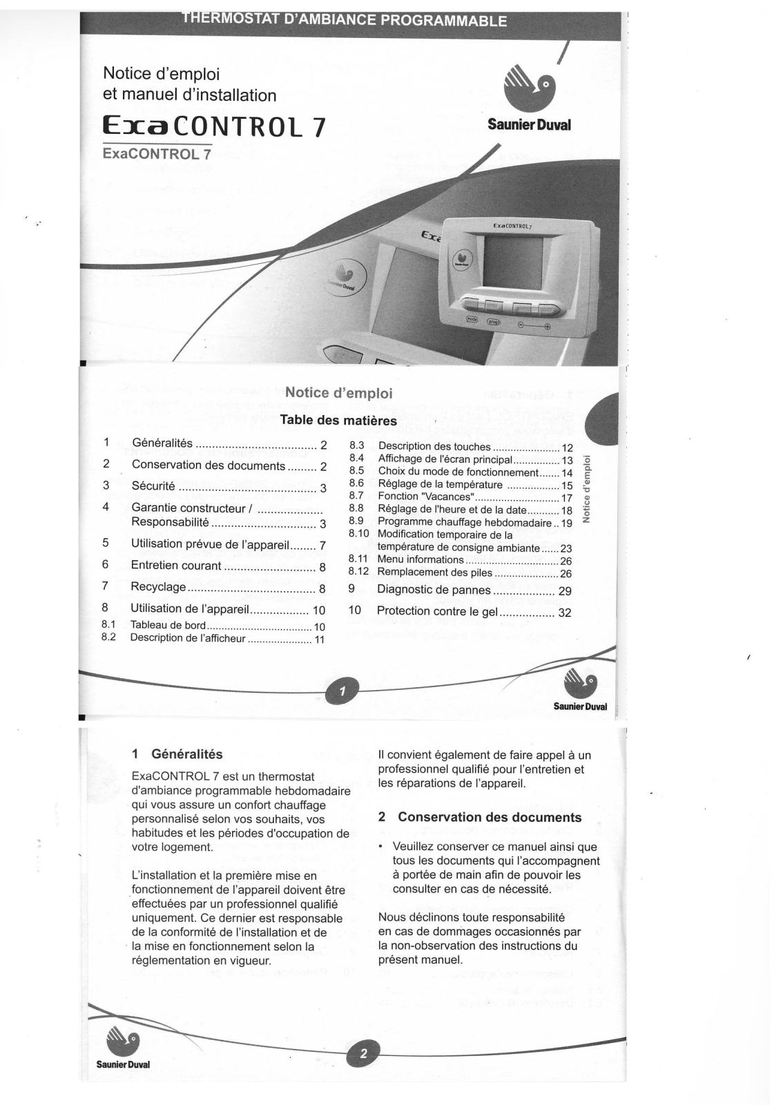 SAUNIER DUVAL EXAL CONTROL 7 User Manual