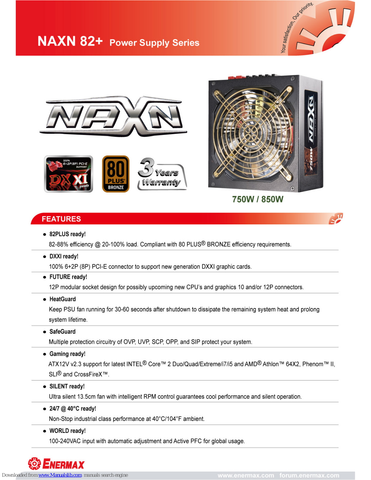 ENERMAX NAXN 82 PLUS, NAXN 82+ PLUS ENM750AWT, NAXN 82+ ENM850AWT Datasheet