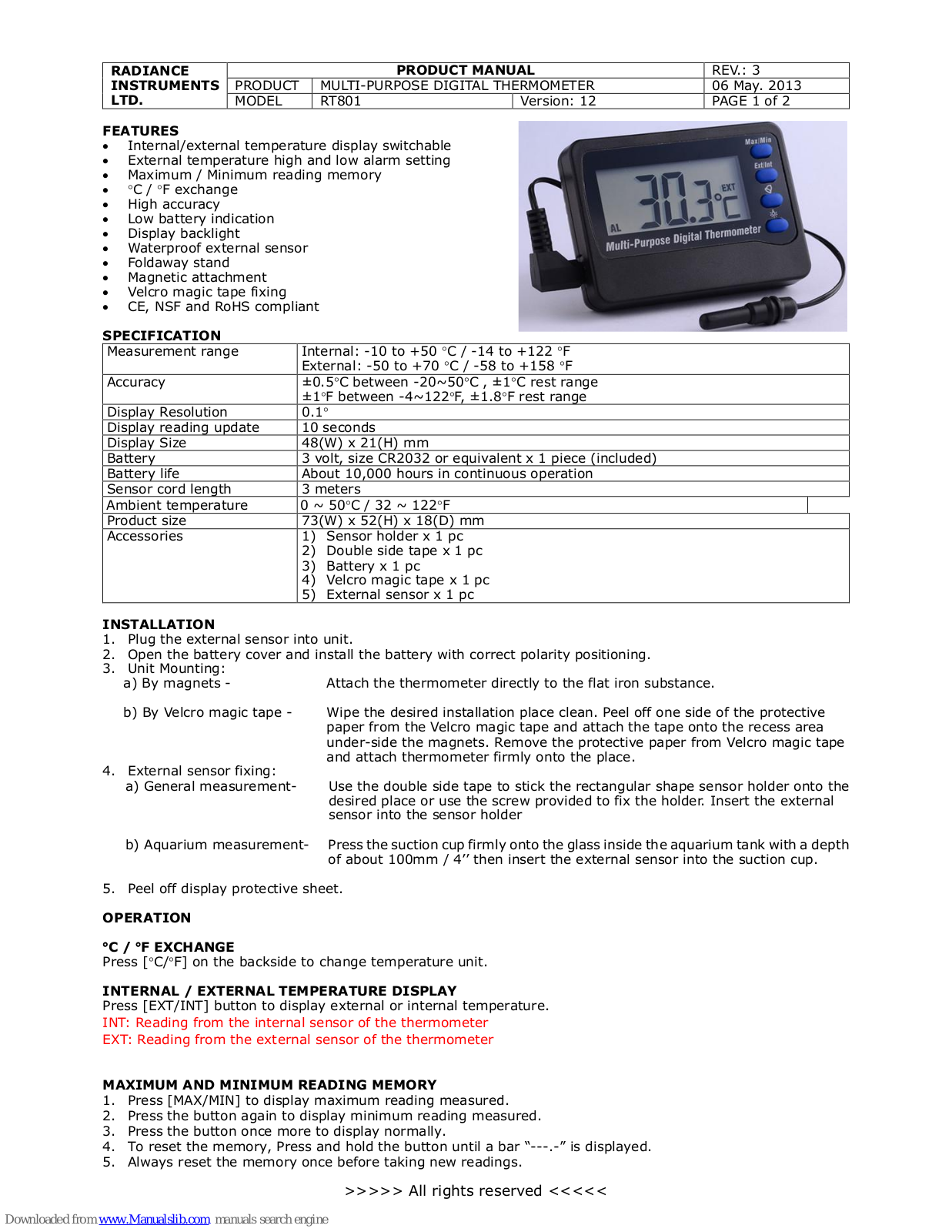 radiance RT801 Product Manual