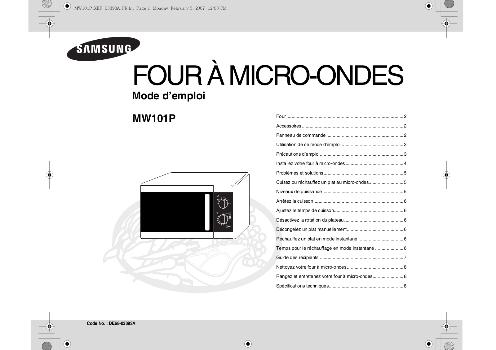 SAMSUNG MW101P User Manual