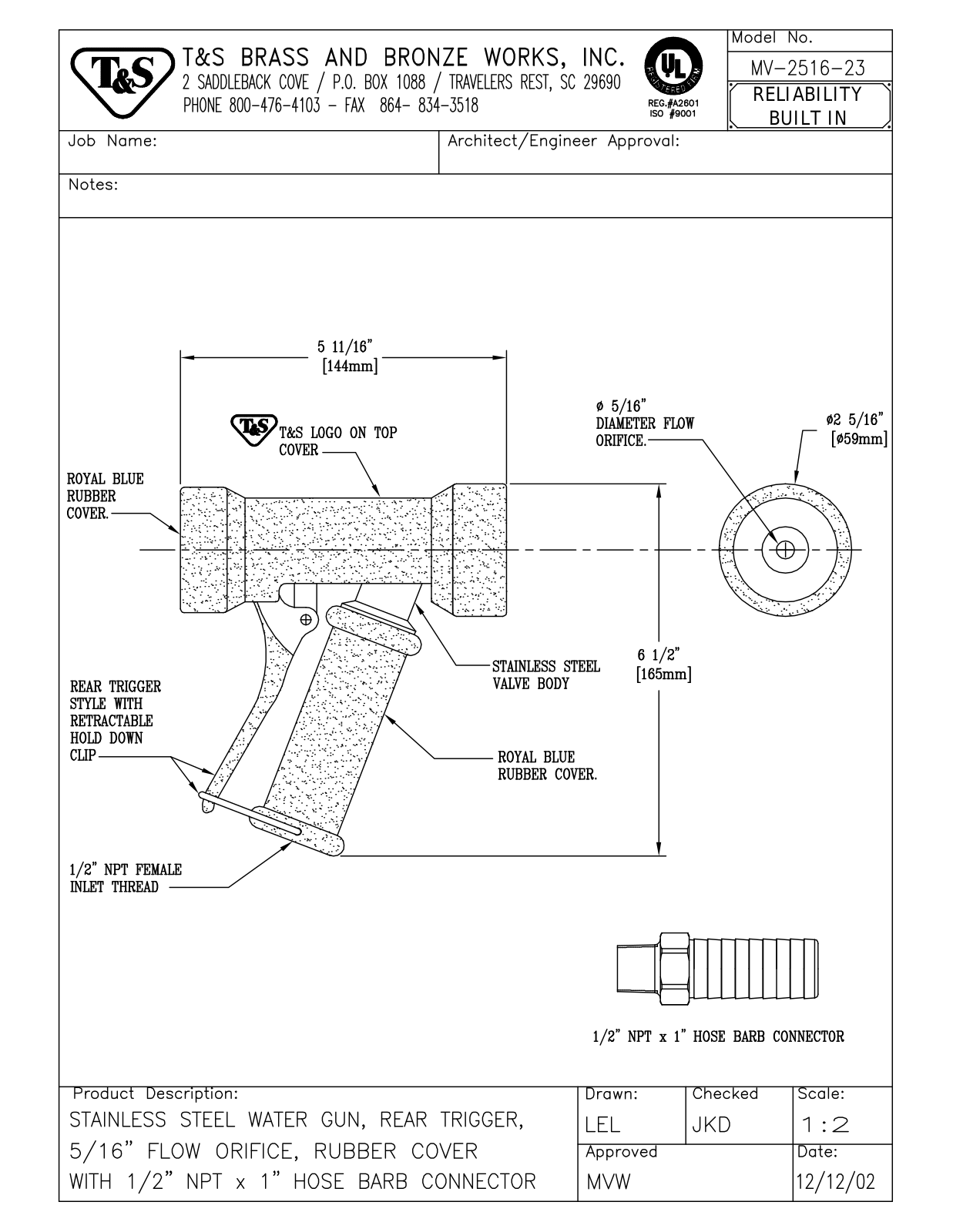 T&S Brass MV-2516-23 User Manual