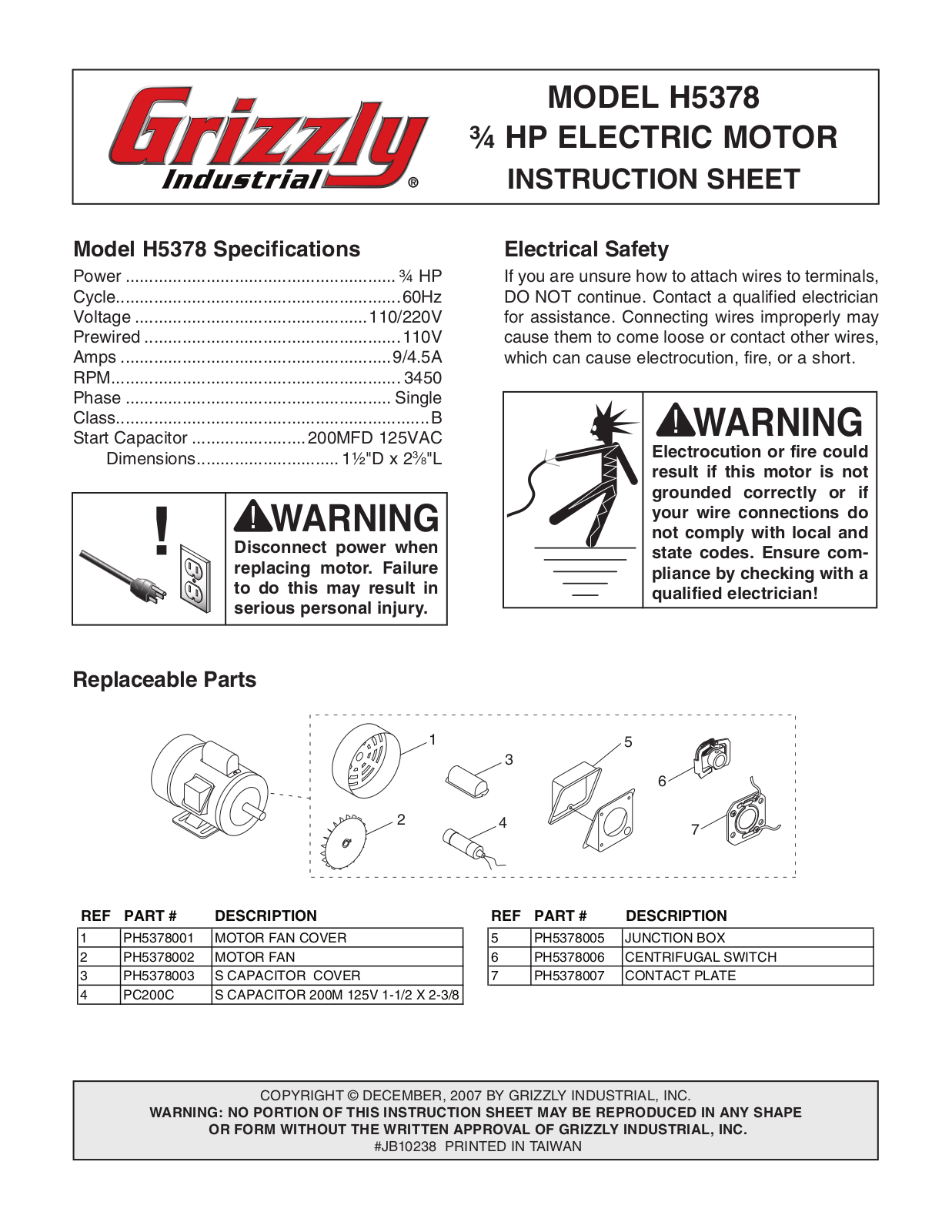 Grizzly H5378 User Manual