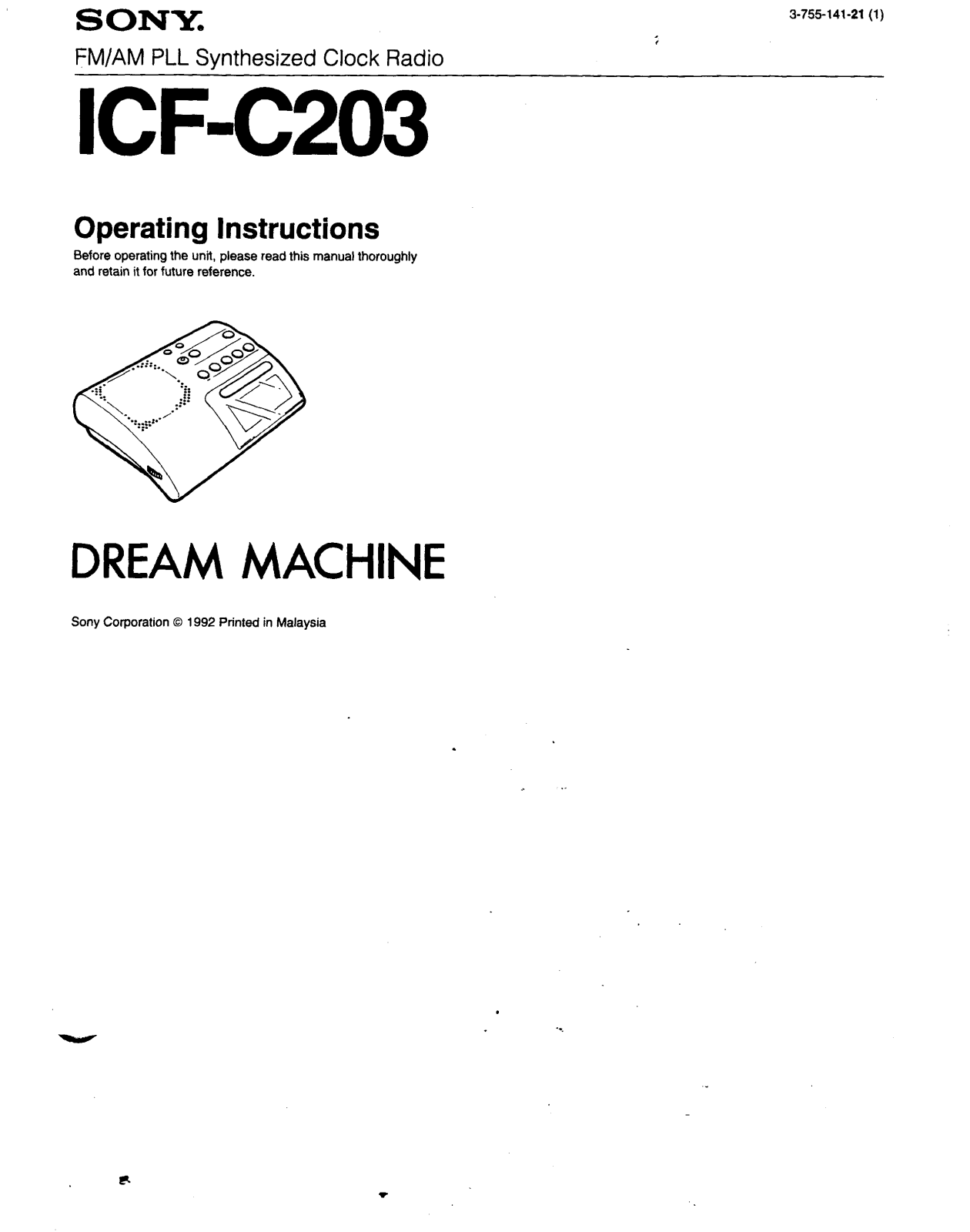 Sony ICF-C203 Operating Instructions