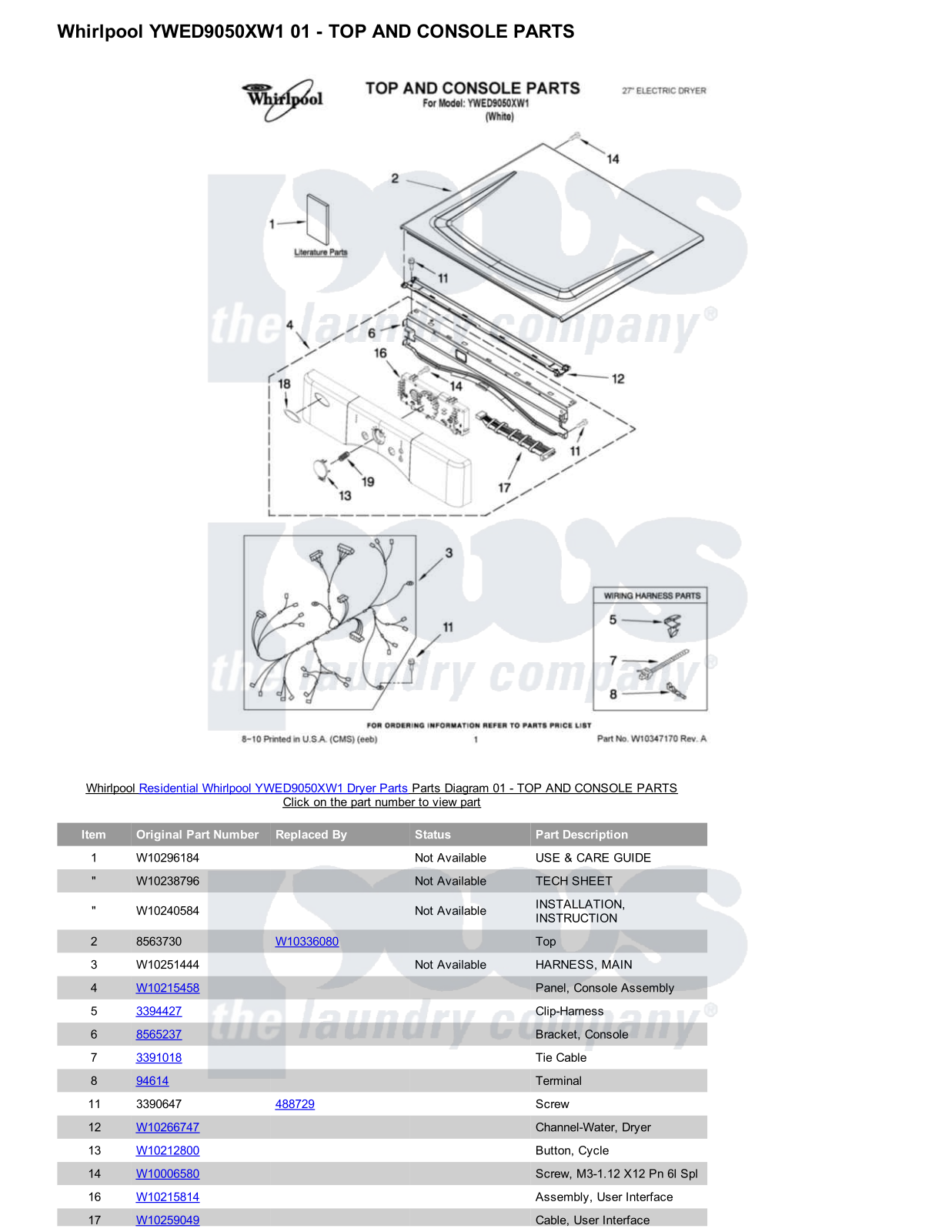 Whirlpool YWED9050XW1 Parts Diagram