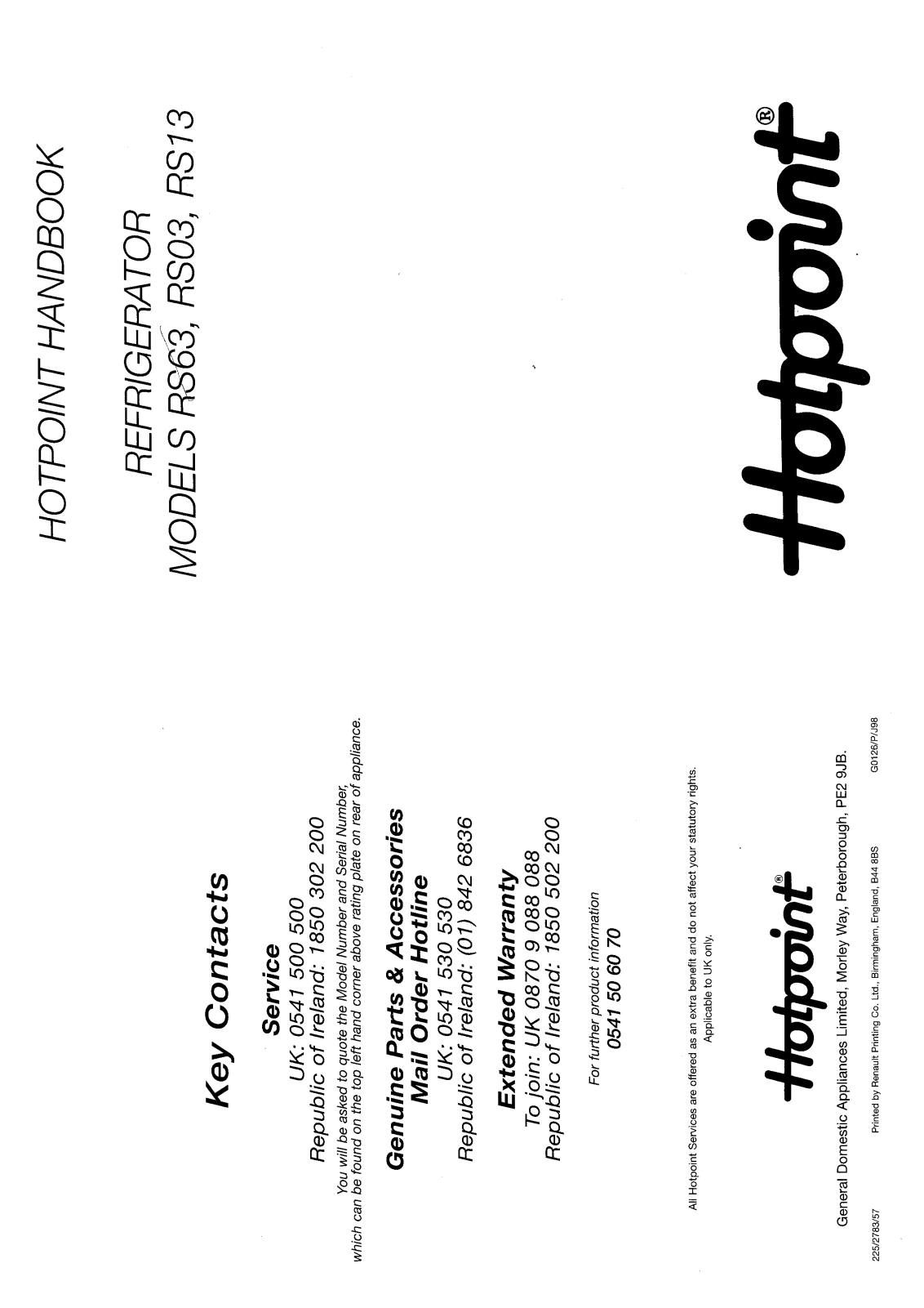 Hotpoint RS13 User Manual