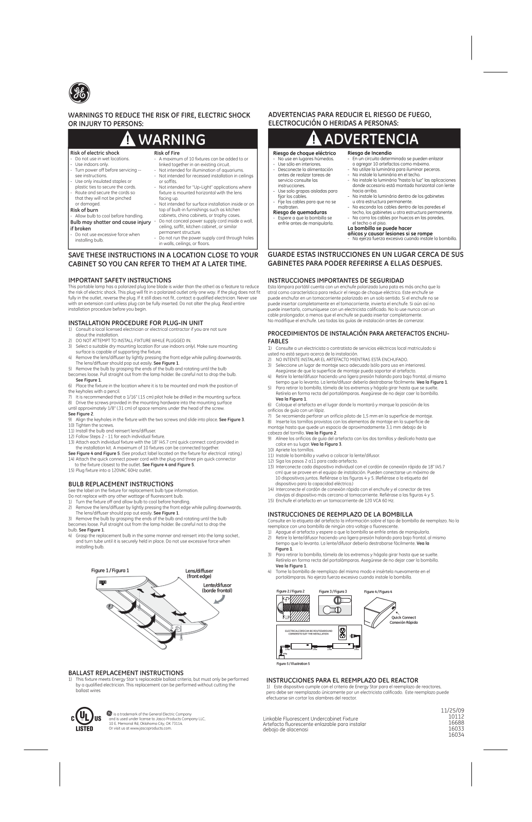 GE 10112 GE UCF, 16688 GE UCF, 16033 GE UCF, 16034 GE UCF Owner's Manual