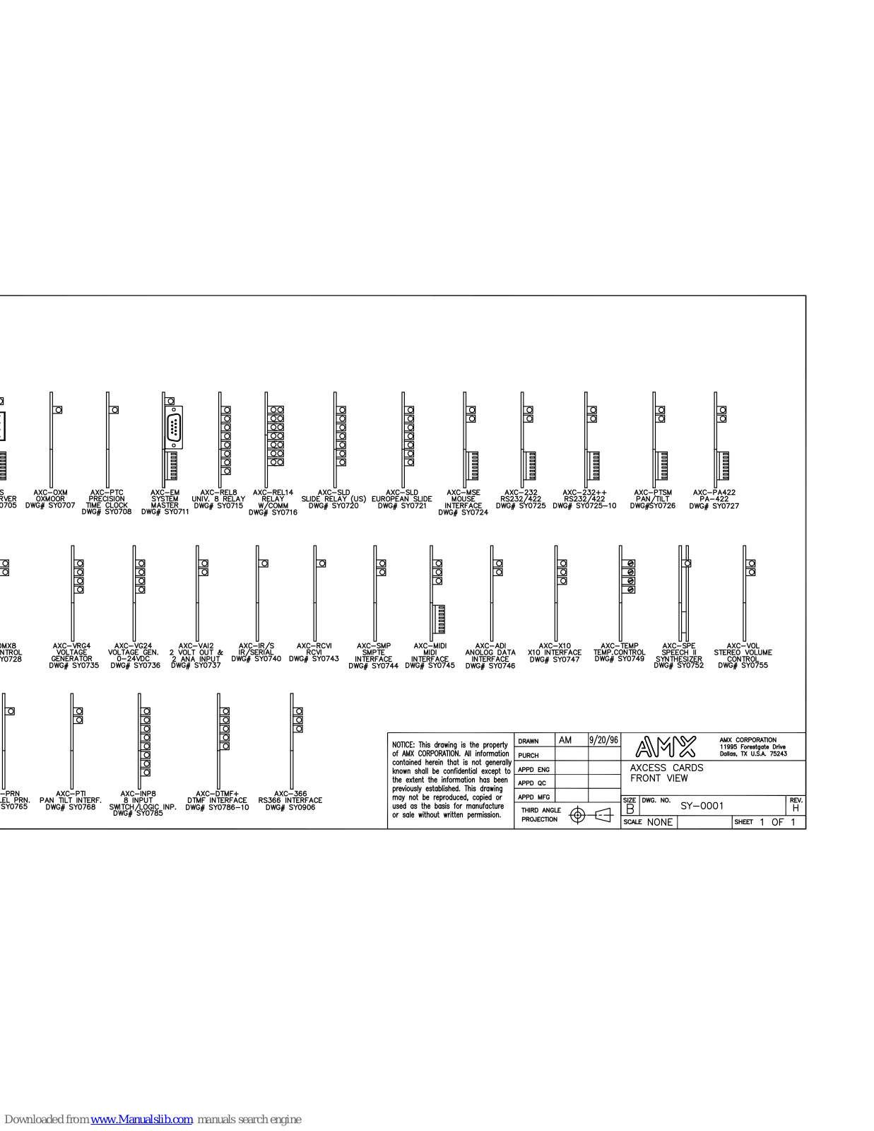 AMX AXC-232, AXC-EM, AXC-INP8, AXC-IR/S, AXC-MIDI Specifications