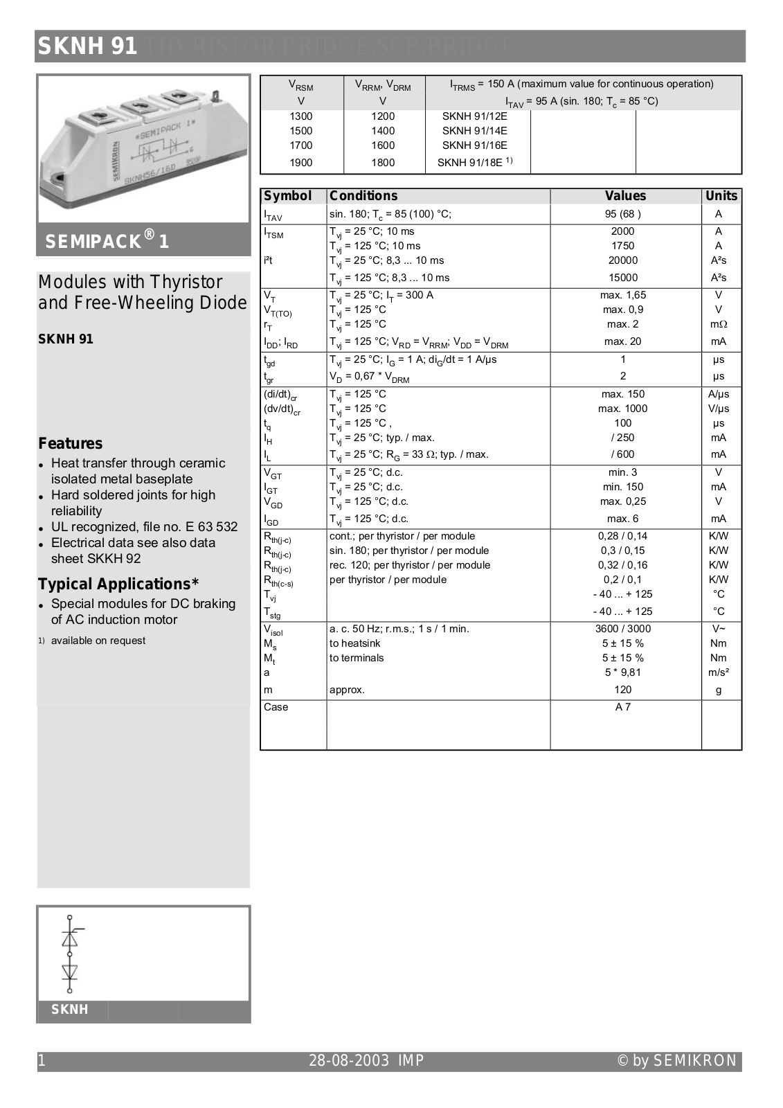 Semikron SKNH91 Data Sheet