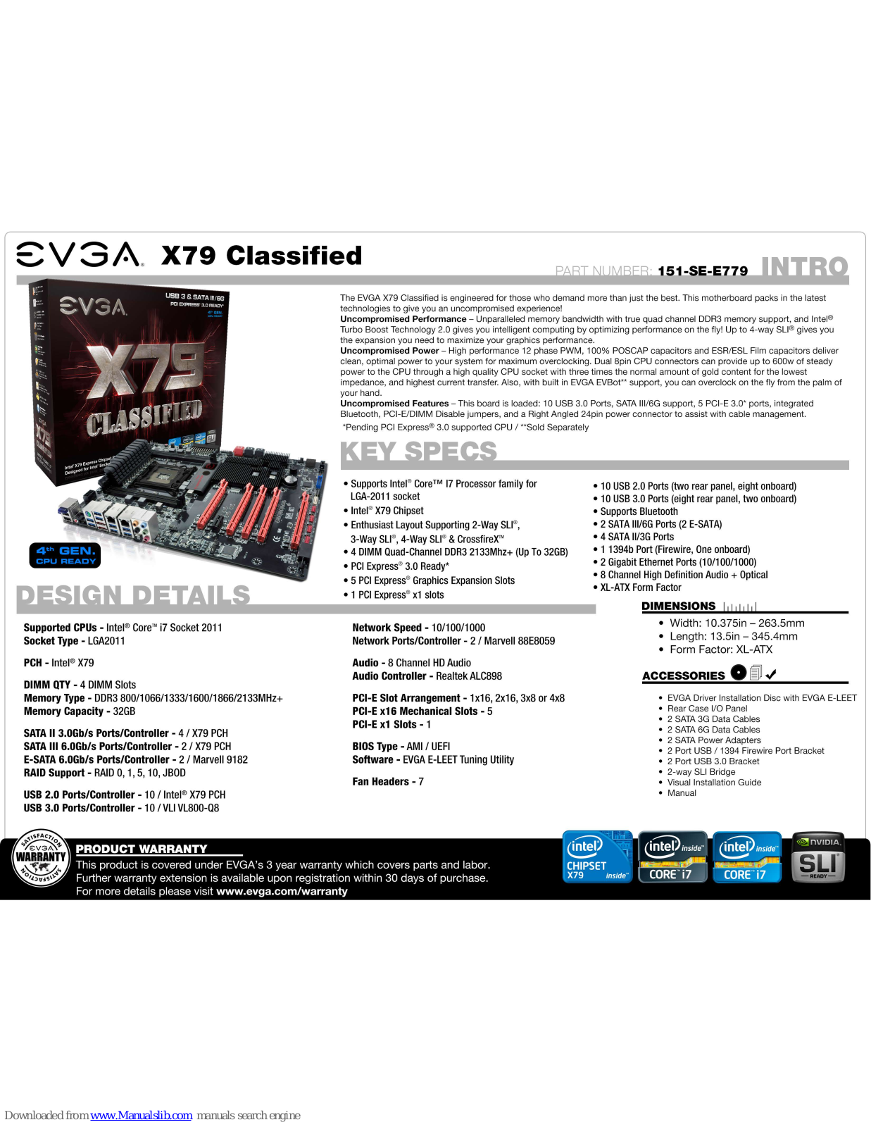 EVGA X79 Classified, 151-SE-E779 Specifications - ManualMachine.com