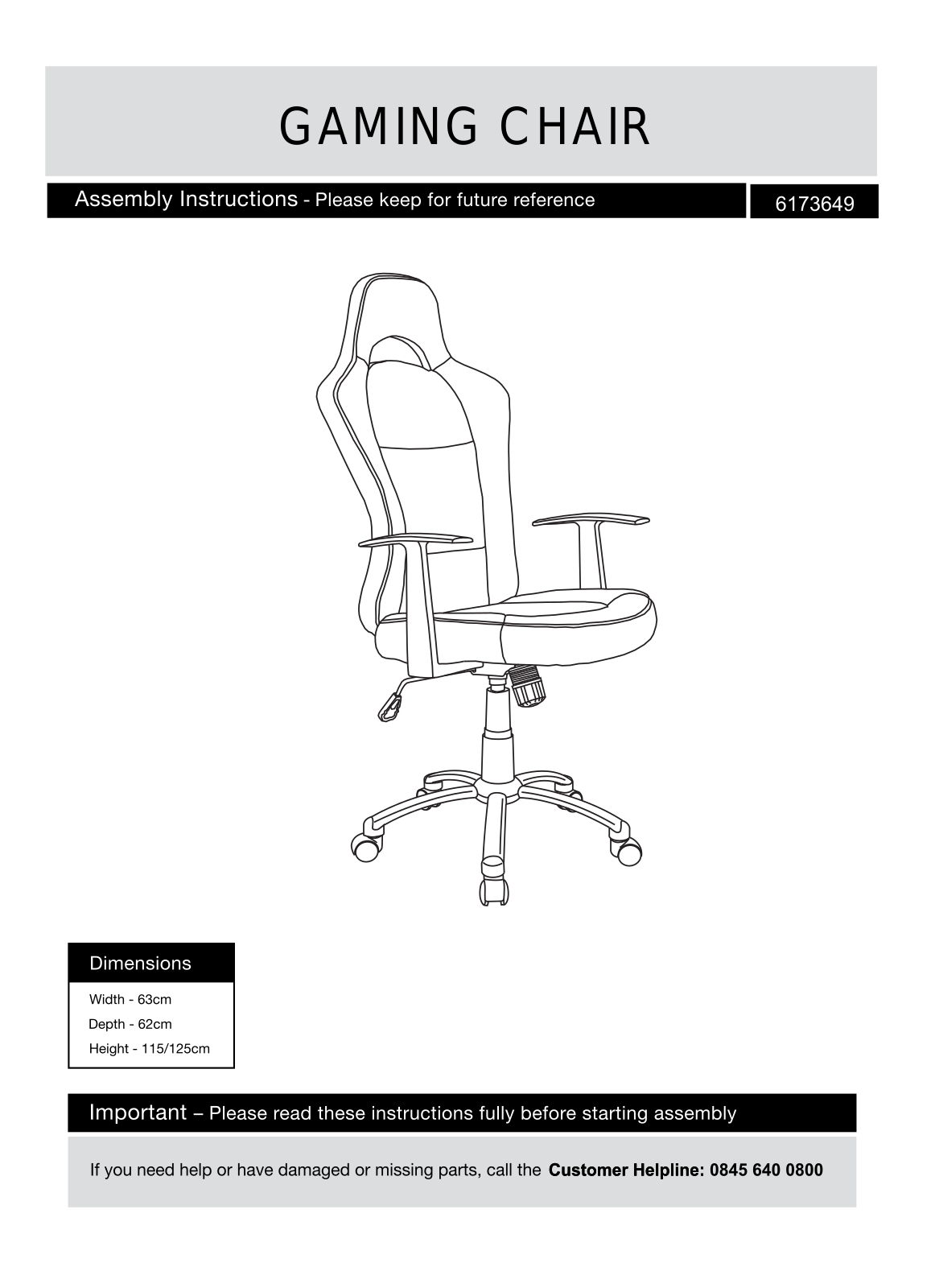 Argos H-8615F-1B-3 ASSEMBLY INSTRUCTIONS