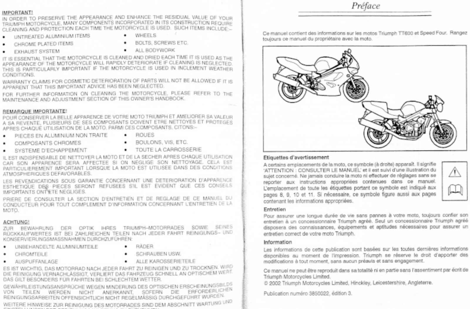 TRIUMPH SPEED FOUR User Manual