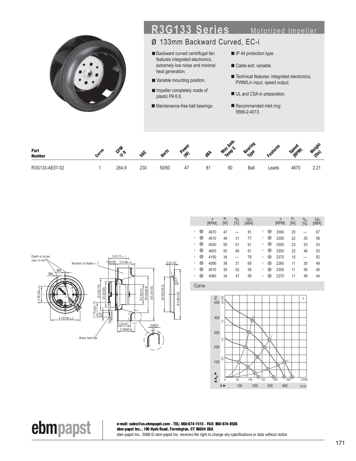 ebm-papst Motorized Impeller Series R3G133 Catalog Page