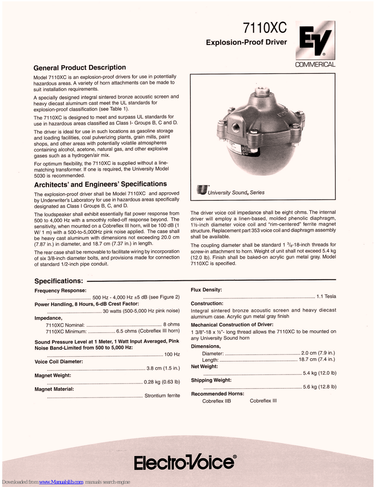 Electro-Voice 7110XC, AP2300/SA Specifications