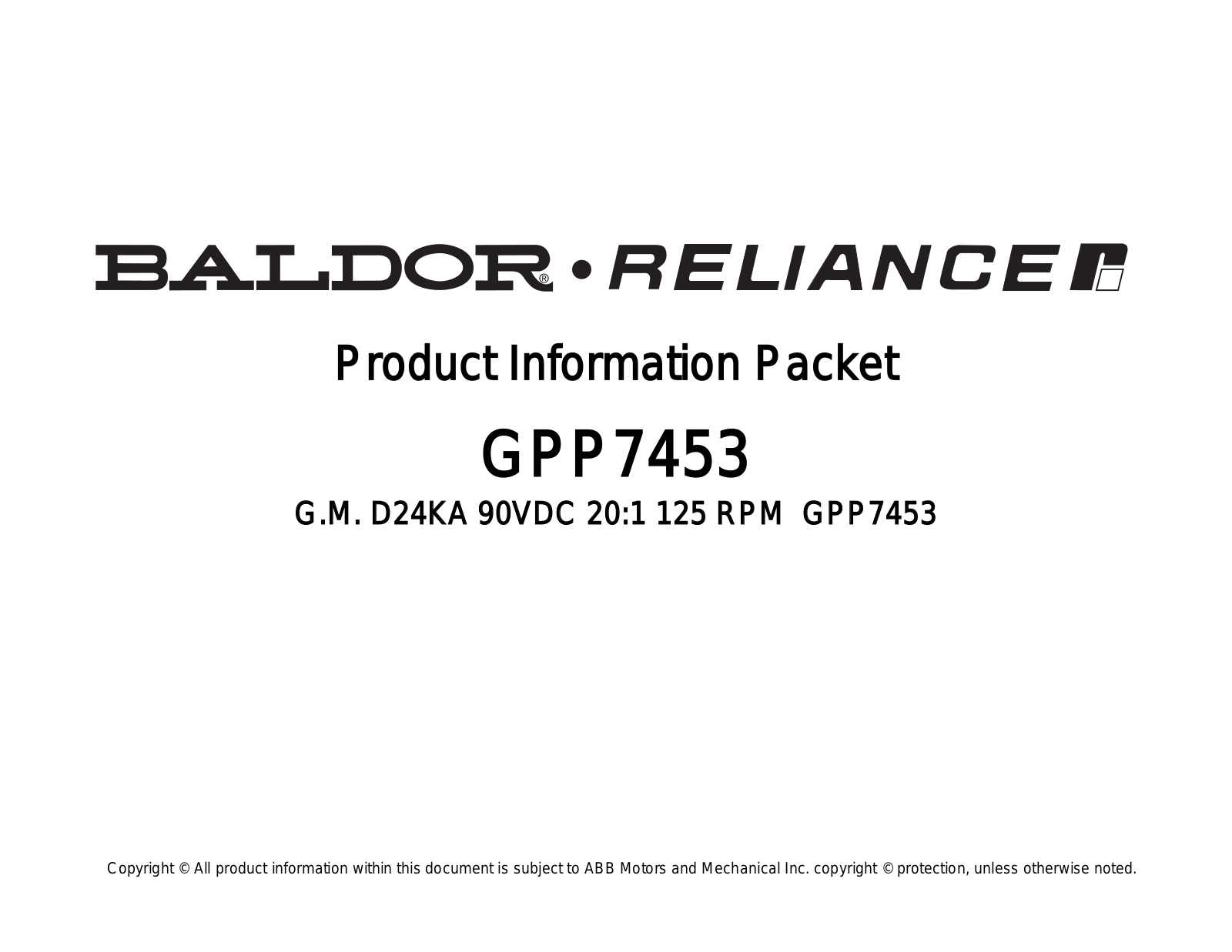 Baldor GPP7453 Product Information Sheet